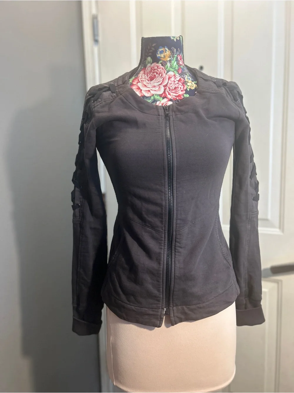 Prairie Underground Lace-Up Sleeve Jacket Brown Organic Cotton Small - Picture 2 of 4